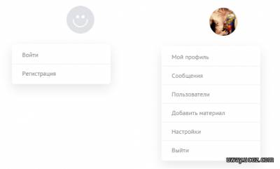 Выпадающее меню пользователя