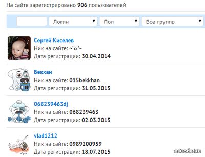 Страница со списком пользователей для uCoz